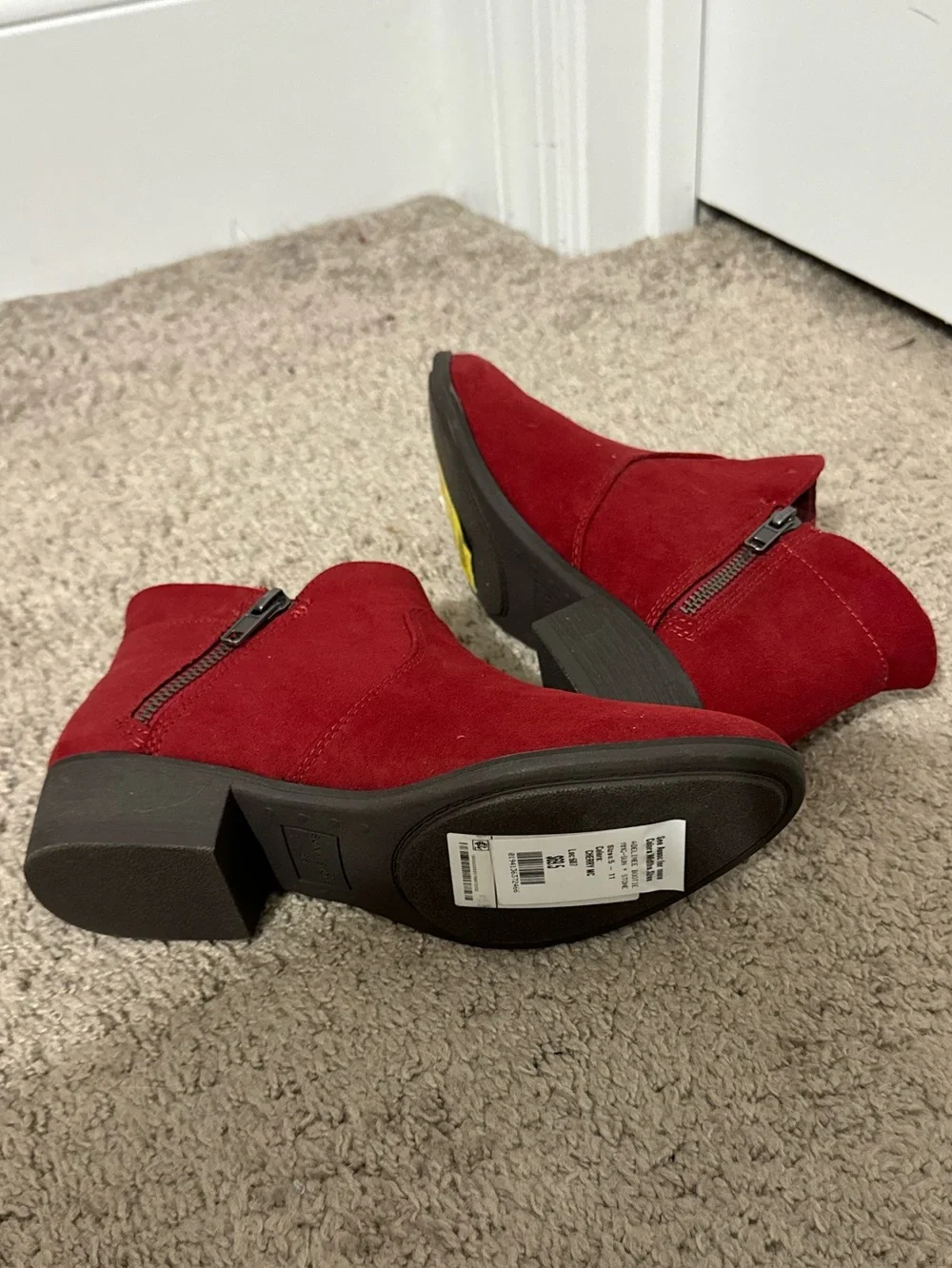 Pretty Sun & Stone size 6.5 cherry red Adeline boots faux suede new